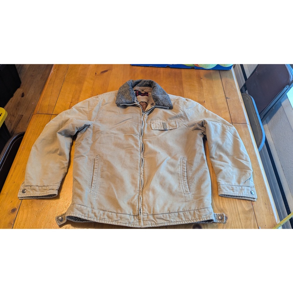 YTSJ Mens XXL Tan Canvas Work Jacket Quilted Lined Fleece Collar Full Zip Rugged